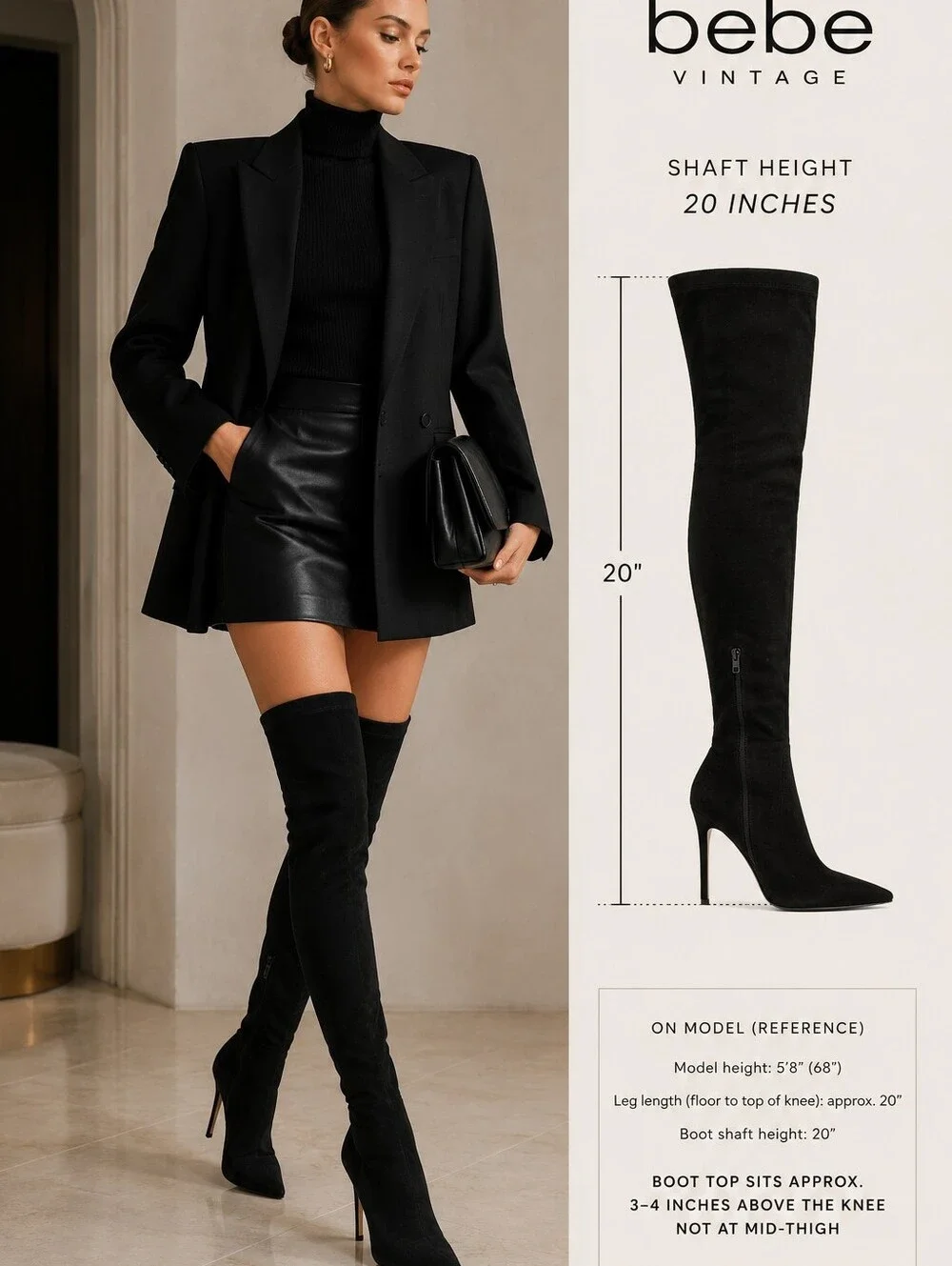 Vintage Bebe Black Suede Knee High Boots Y2K Pointed Toe Stiletto Spain Size 7.5